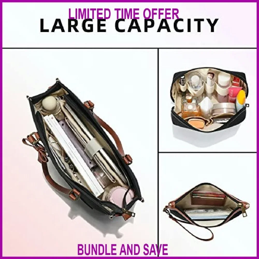 Large 15.6 Inch Canvas Laptop Tote Bag with Padded Compartment & Shoulder Strap